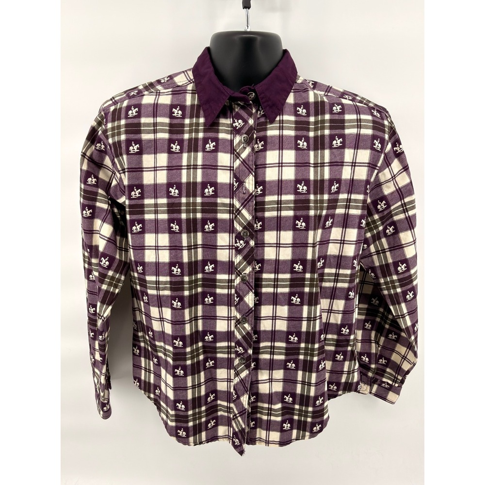 Vtg Roughrider Circle T Western Shirt Womens Small Purple Cream Green Plaid